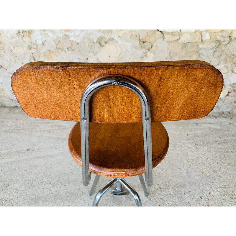 Vintage industrial metal and wood stool, 1960