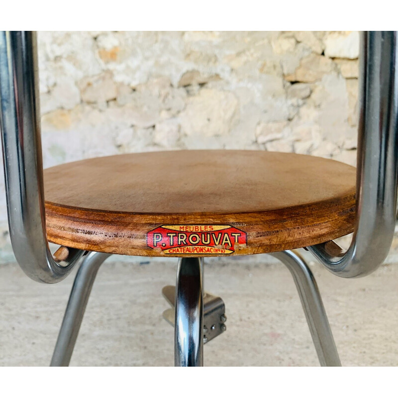 Tabouret vintage industriel en métal et bois, 1960