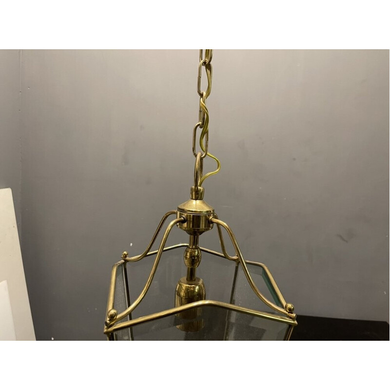 Vintage brass and glass pendant lamp, 1960s