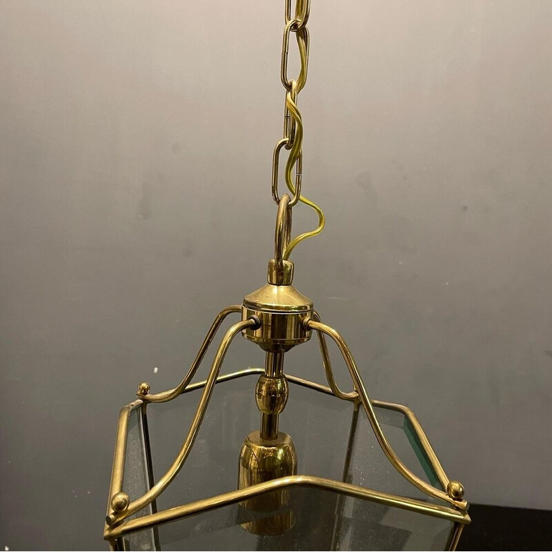 Vintage brass and glass pendant lamp, 1960s