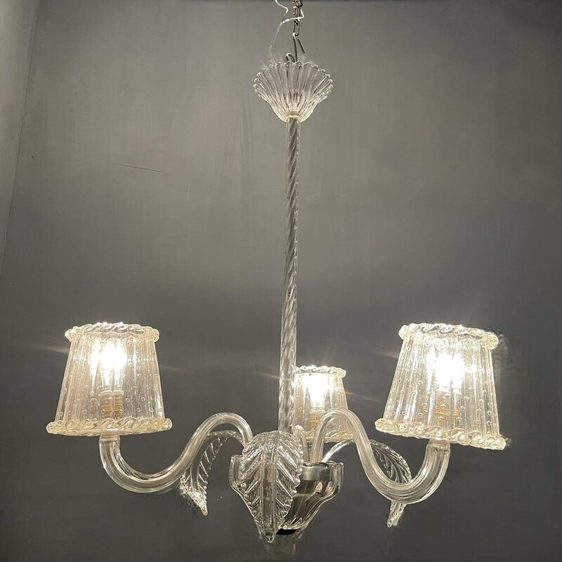 Lampadario veneziano d'epoca in vetro di Murano di Barovier, anni '40