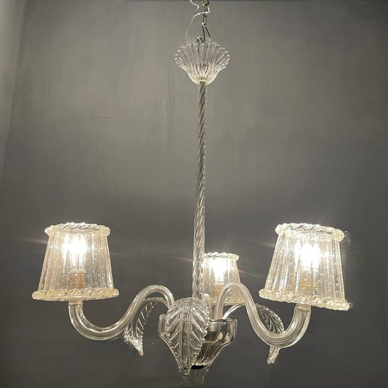 Venetian vintage Murano glass chandelier by Barovier, 1940s