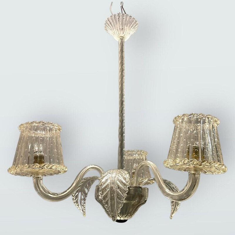 Venetian vintage Murano glass chandelier by Barovier, 1940s