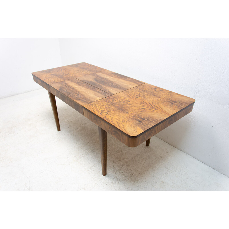 Vintage adjustable walnut dining table by Jindrich Halabala, Czechoslovakia 1940s