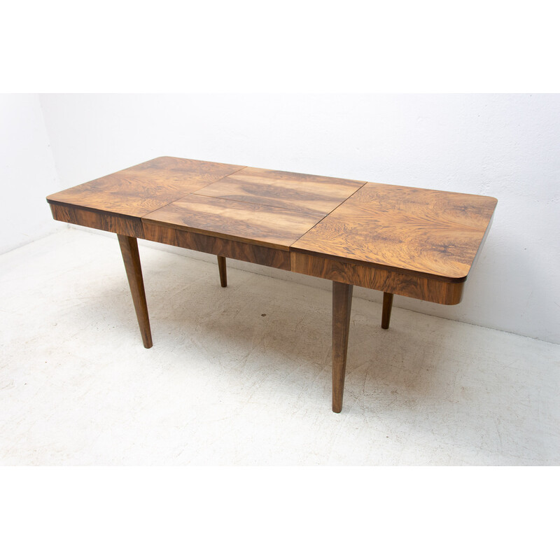 Vintage adjustable walnut dining table by Jindrich Halabala, Czechoslovakia 1940s