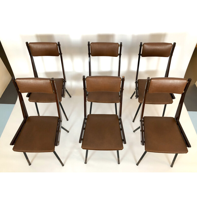 Ensemble de 6 chaises vintage en bois et métal par Carlo Ratti, 1950