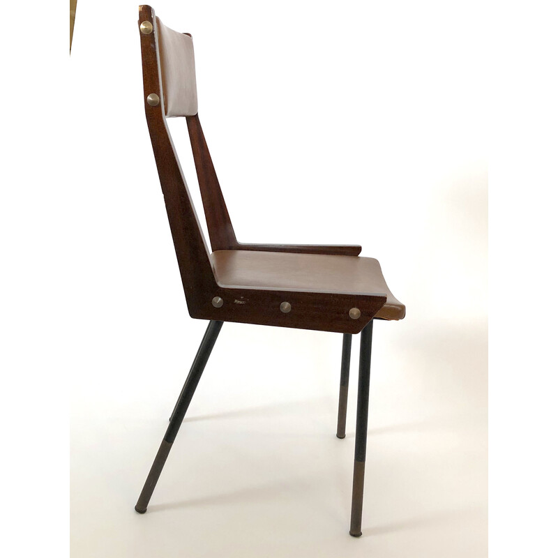 Juego de 6 sillas de comedor vintage de madera y metal de Carlo Ratti, años 50