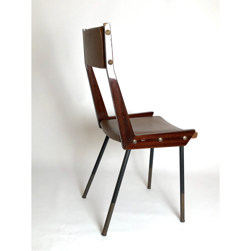 Set di 6 sedie da pranzo vintage in legno e metallo di Carlo Ratti, anni '50
