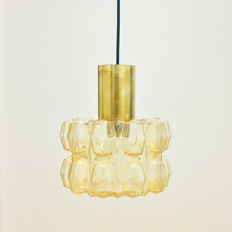 Lámpara colgante de vidrio burbuja ámbar de mediados de siglo, Helena Tynell para Limburg, Alemania Años 60