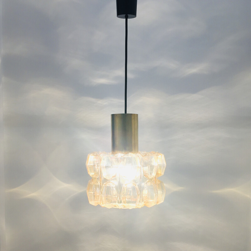 Lámpara colgante de vidrio burbuja ámbar de mediados de siglo, Helena Tynell para Limburg, Alemania Años 60