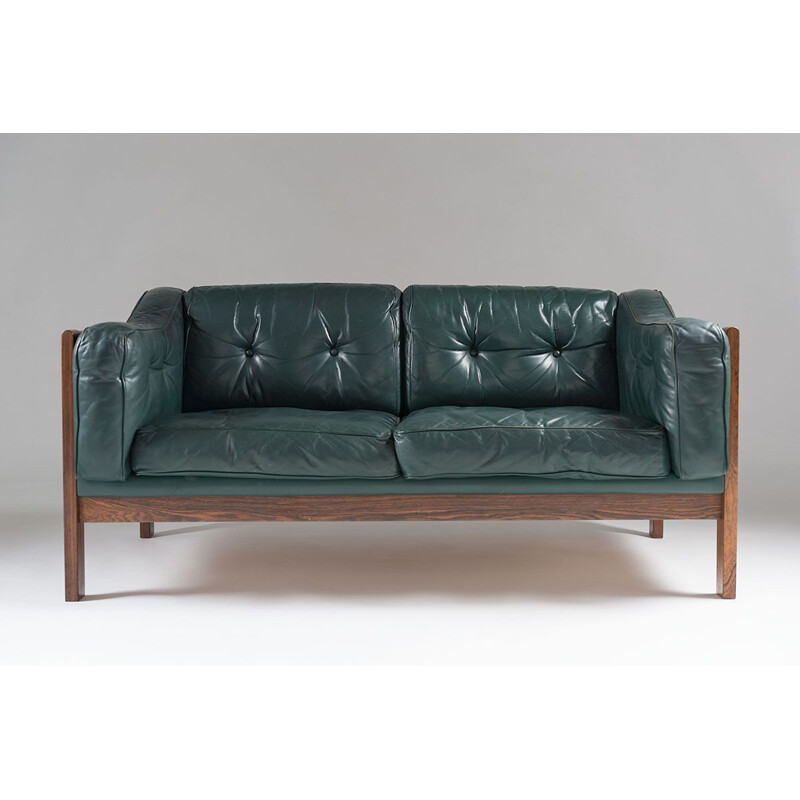 Scandinavian Rosewood and Leather Sofa Ingvar Stockum -1960s