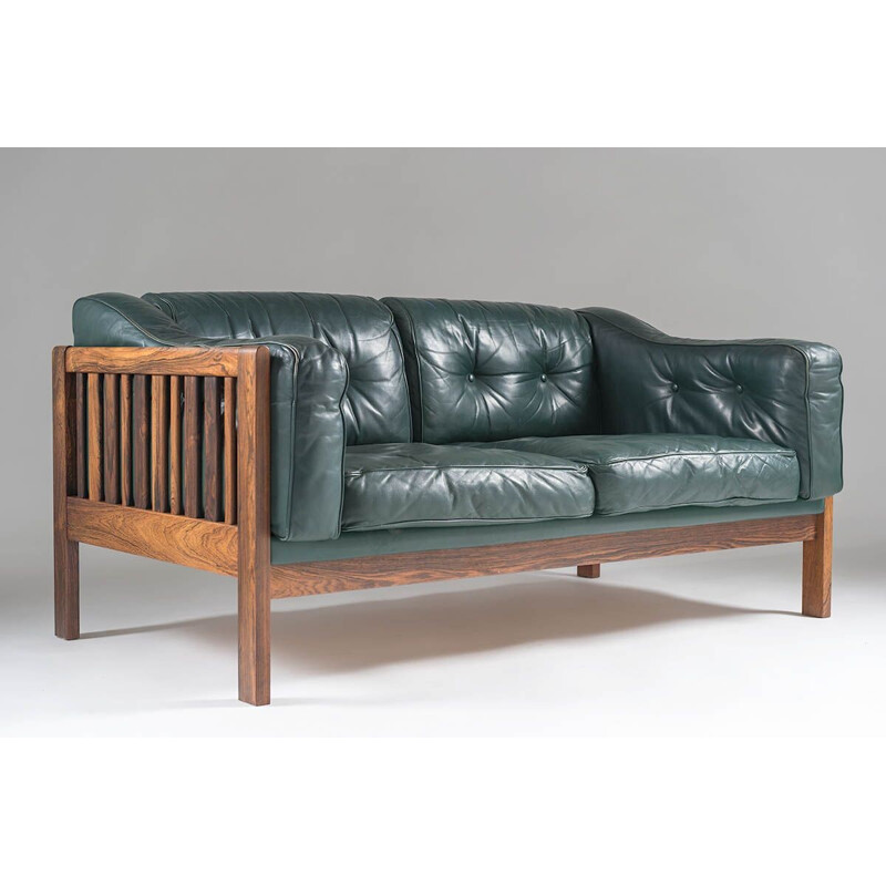 Scandinavian Rosewood and Leather Sofa Ingvar Stockum -1960s