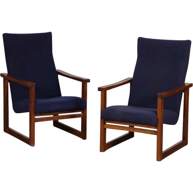 Paar vintage houten fauteuils, 1970