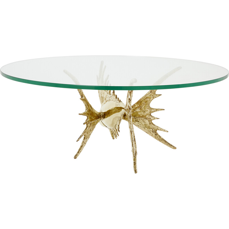 Vintage brass and glass coffee table by Alain Chervet, 1977