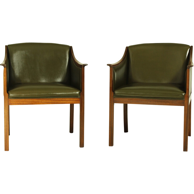 Paire de fauteuils vintage en cuir par Ole Wanscher pour Poul Jeppesen Møbler, Danemark 1950