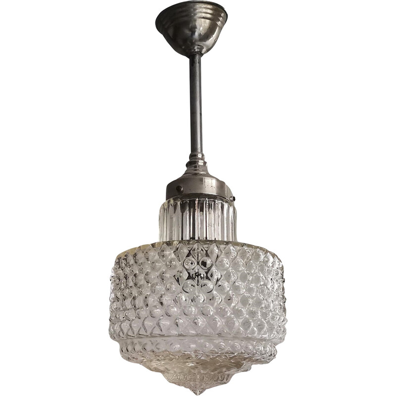 Mid century clear cut glass pendant lamp, 1960s