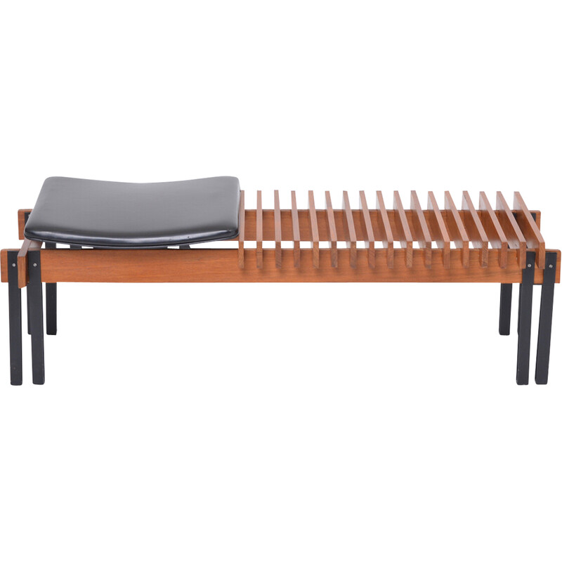 Mid-century slatted teak bench by Inge and Luciano Rubino for Apec