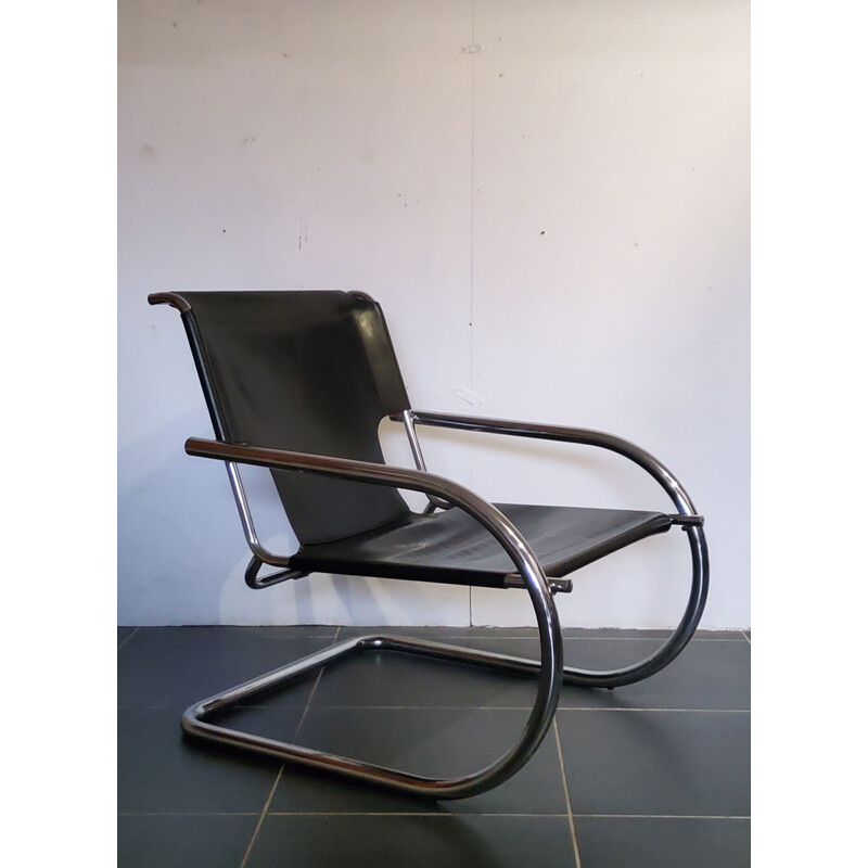 Sillón vintage de cuero y cromo de Arrben, Italia 1970