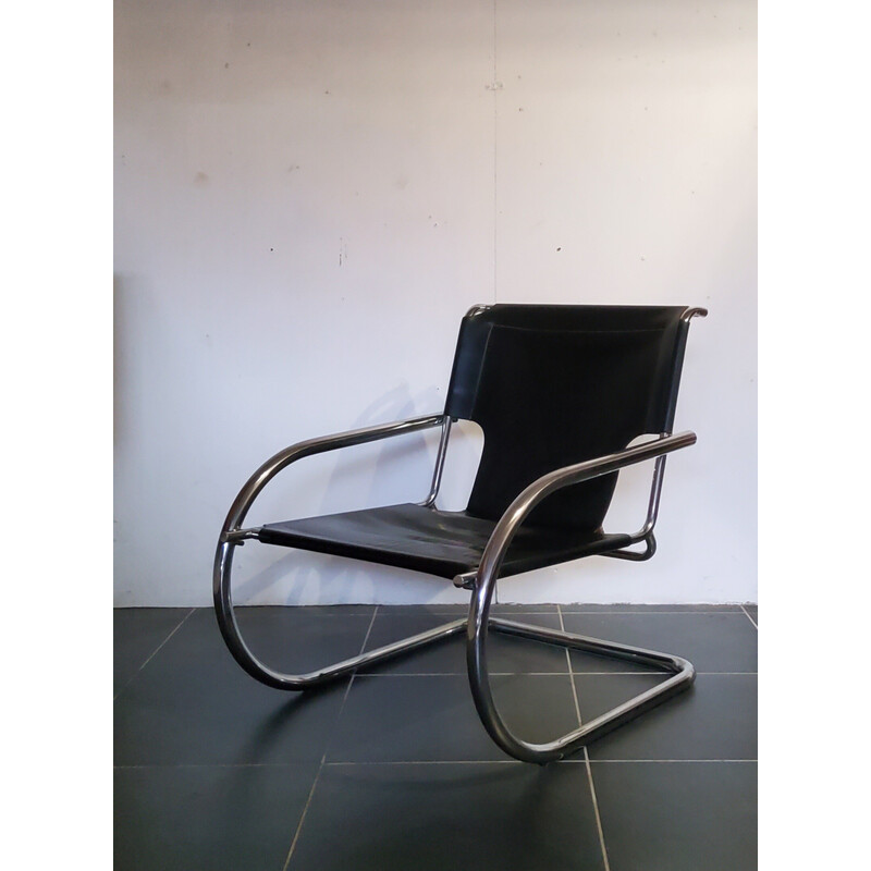 Vintage leather and chrome armchair by Arrben, Italy 1970