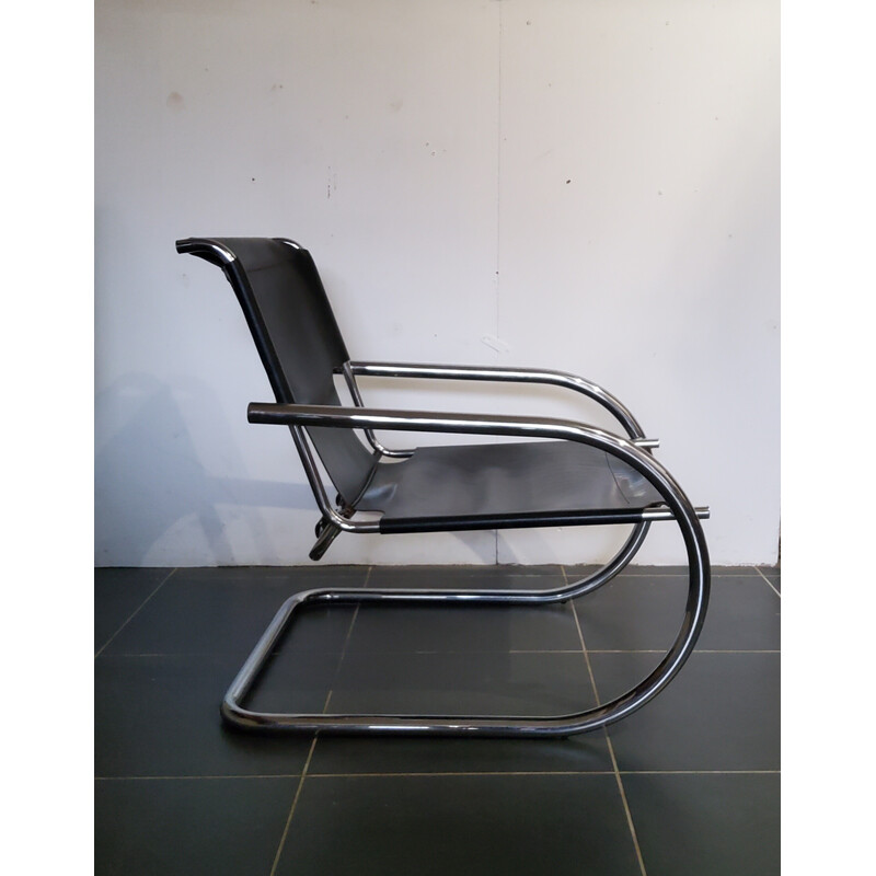 Sillón vintage de cuero y cromo de Arrben, Italia 1970