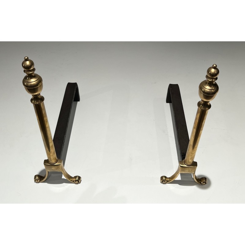 Pair of vintage bronze andirons, 1940