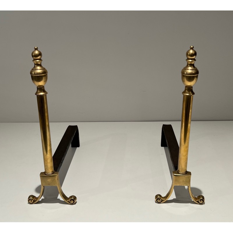 Pair of vintage bronze andirons, 1940