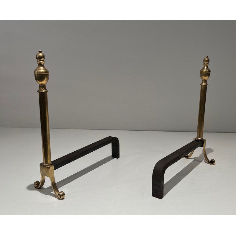 Pair of vintage bronze andirons, 1940