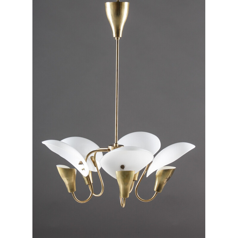 Finnish Chandelier in Brass and Glass by Valinte Oy  - 1940s