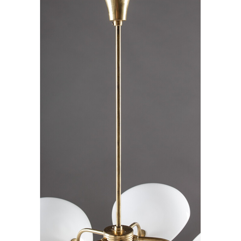 Finnish Chandelier in Brass and Glass by Valinte Oy  - 1940s