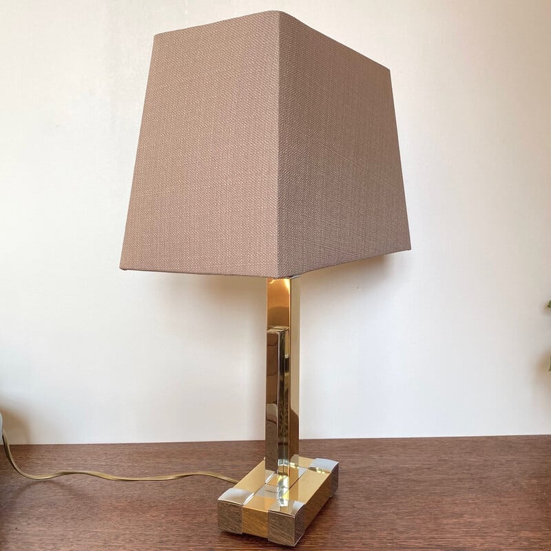 Lampe de table vintage Belgo chromée et dorée, 1970