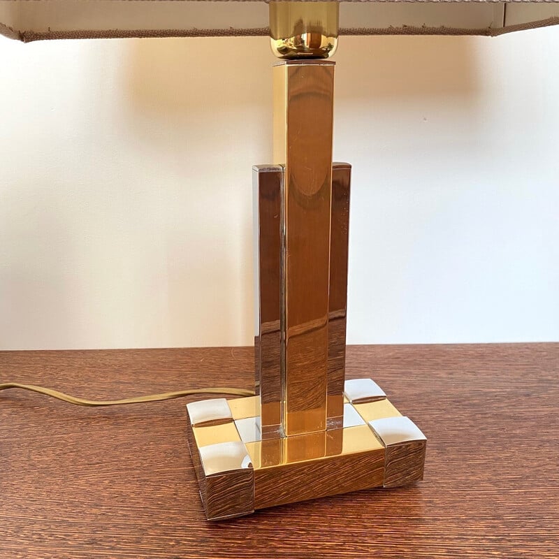 Lampe de table vintage Belgo chromée et dorée, 1970