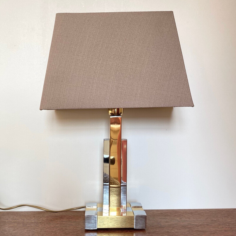 Lámpara de mesa vintage Belgo en cromo y oro, años 70