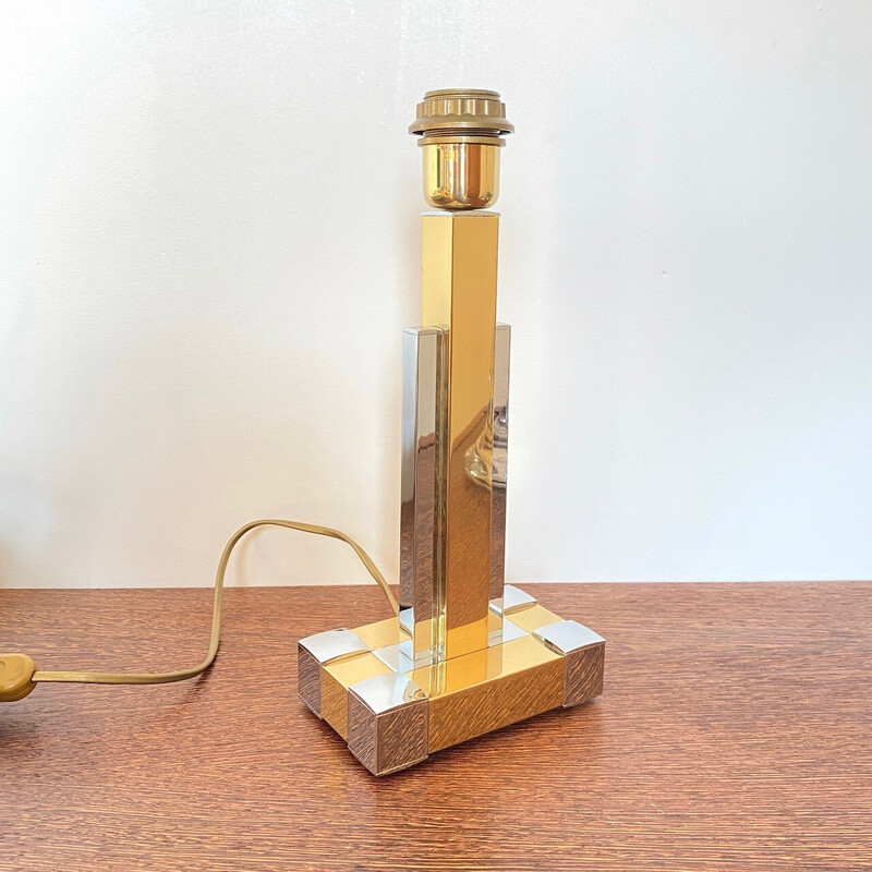 Lámpara de mesa vintage Belgo en cromo y oro, años 70