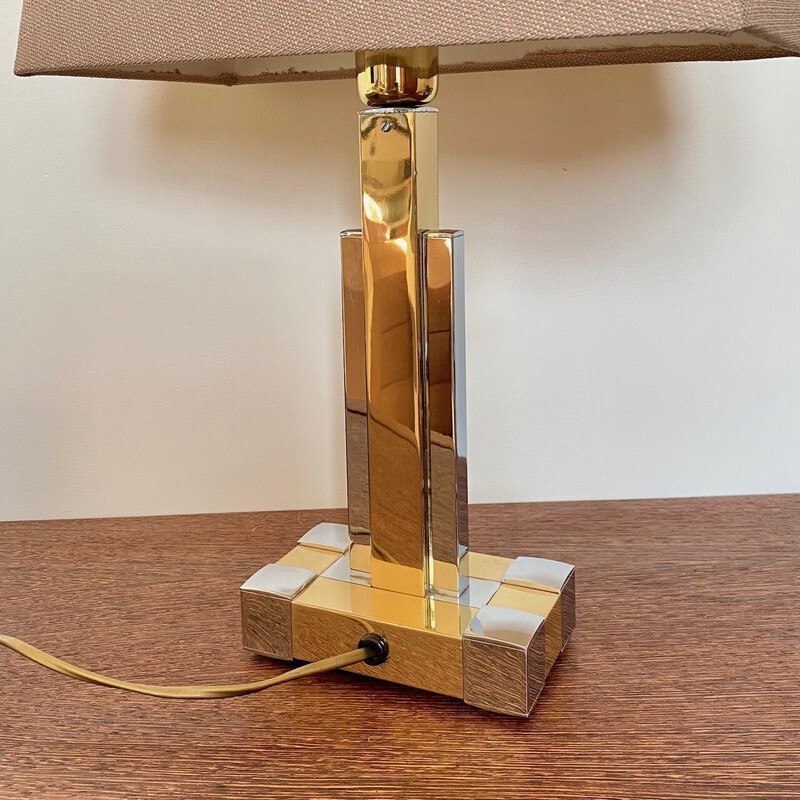 Vintage Belgo chrome and gold table lamp, 1970s