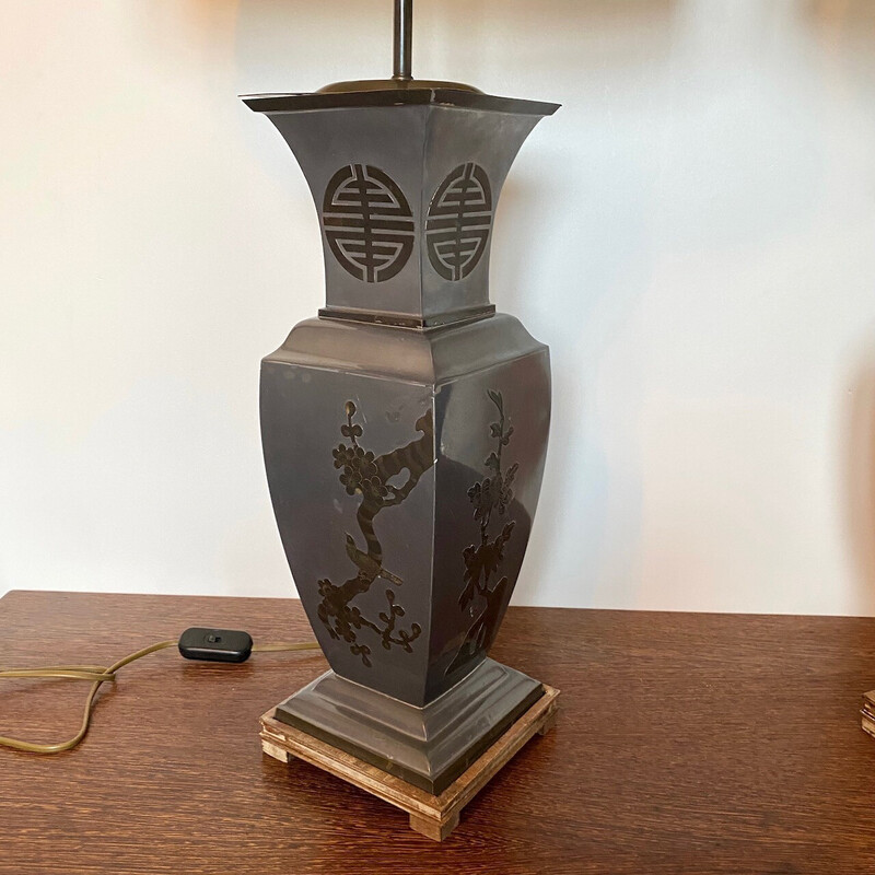 Pair of vintage brass and wood table lamps, 1970-1980