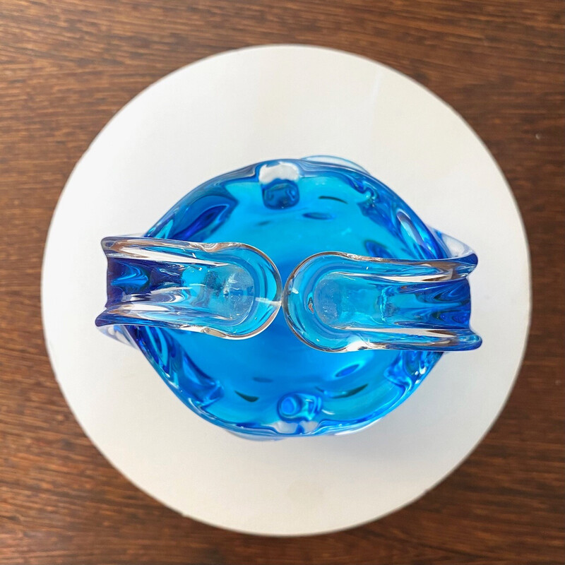 Cuenco vintage de cristal de Murano transparente y azul