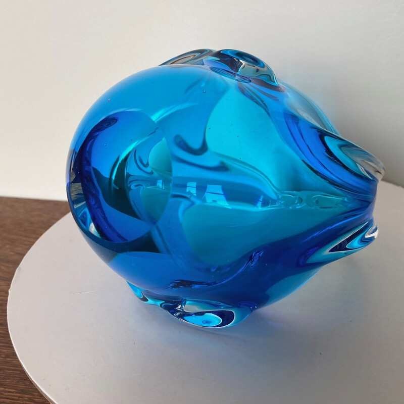 Vintage clear and blue Murano glass bowl