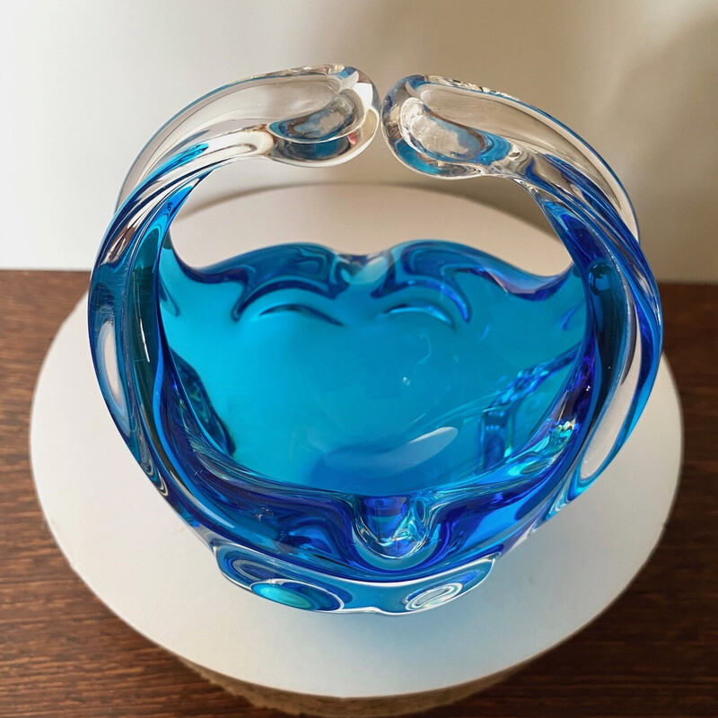 Vintage clear and blue Murano glass bowl