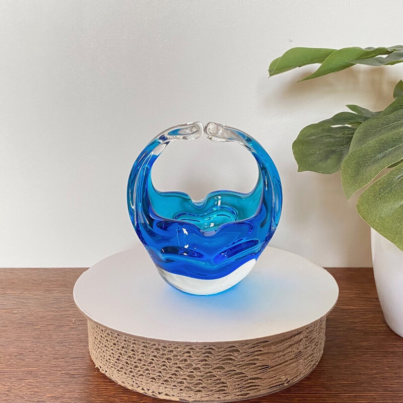 Bol vintage en verre de Murano bleu et transparent