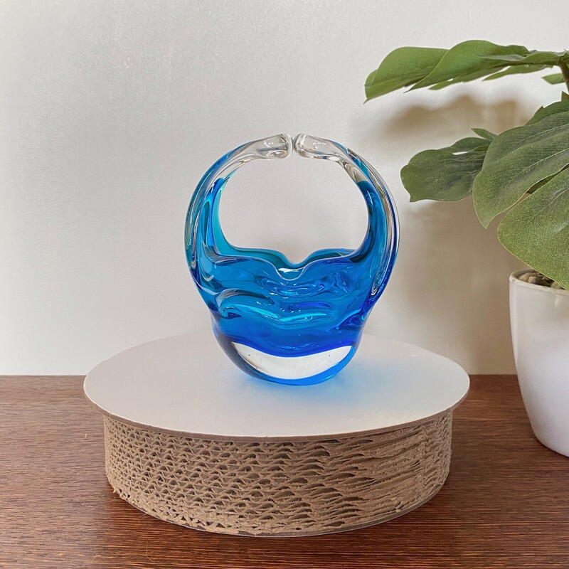 Vintage clear and blue Murano glass bowl