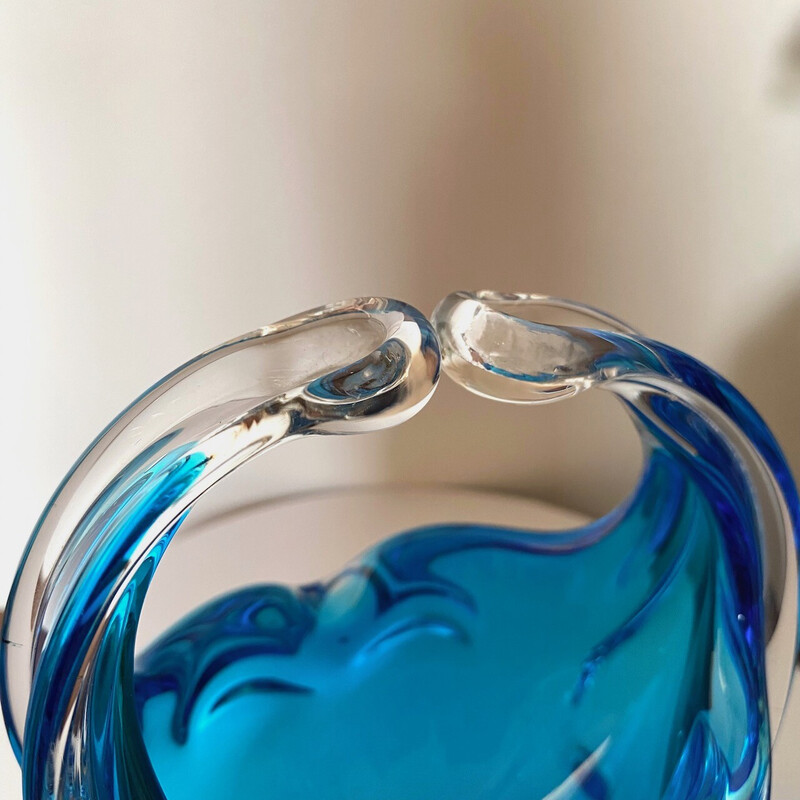 Vintage Schale aus klarem und blauem Muranoglas