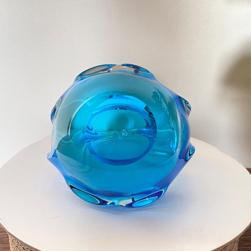 Vintage clear and blue Murano glass bowl