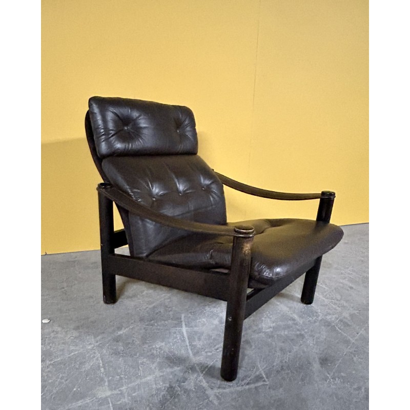 Danish vintage leather and suede buttonback Safari armchair by  Soren Nissen and Ebbe Gehl, 1960s