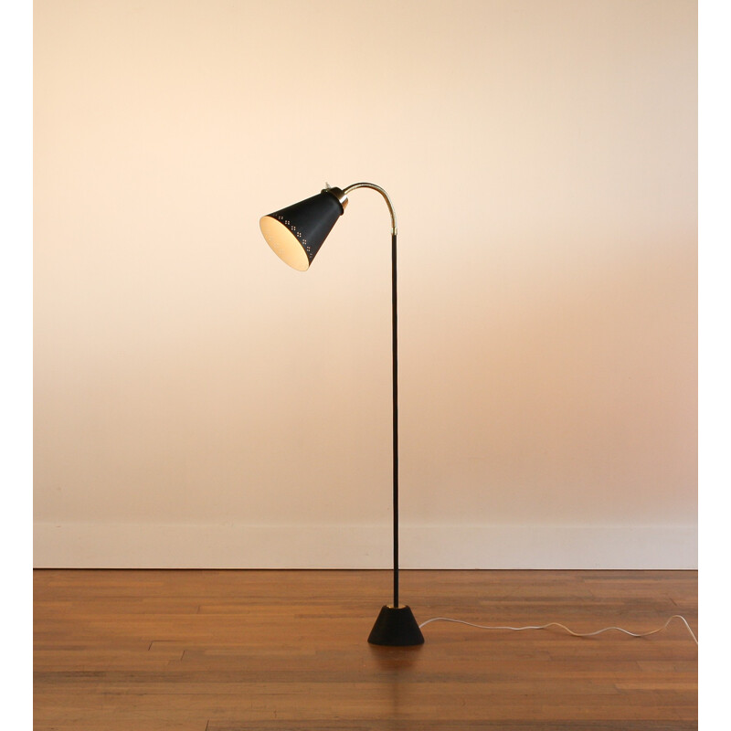 Italian black laquered metal and brass floor lamp - 1960s