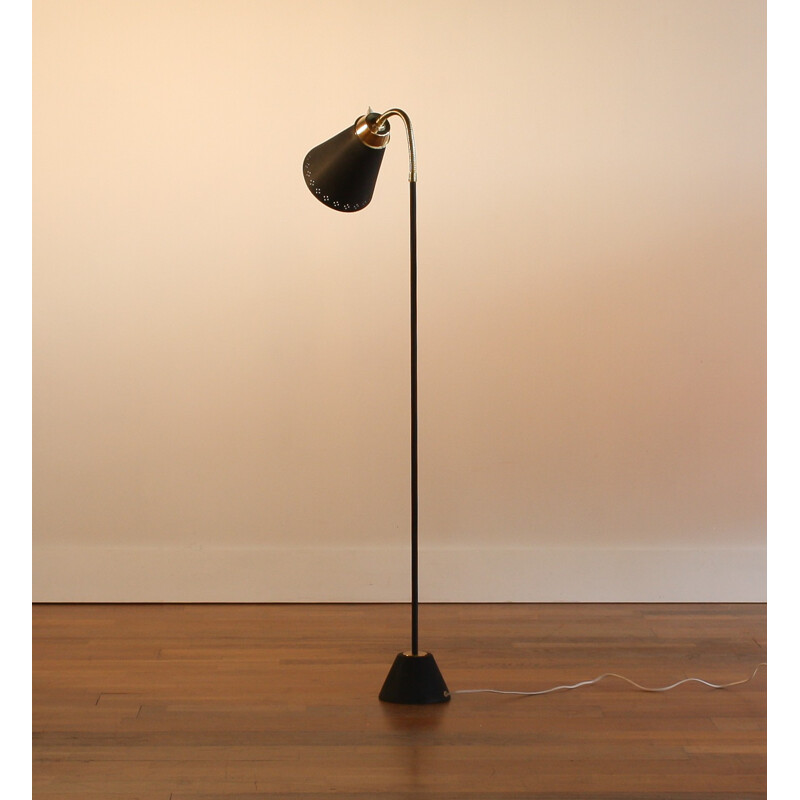 Italian black laquered metal and brass floor lamp - 1960s