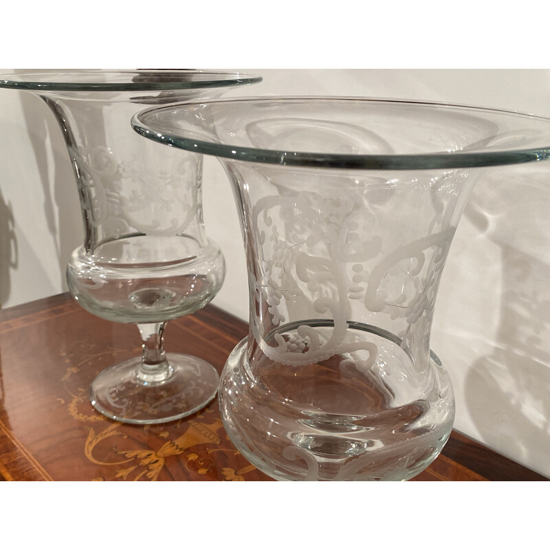 Pair of vintage decorated glass vases, 1980