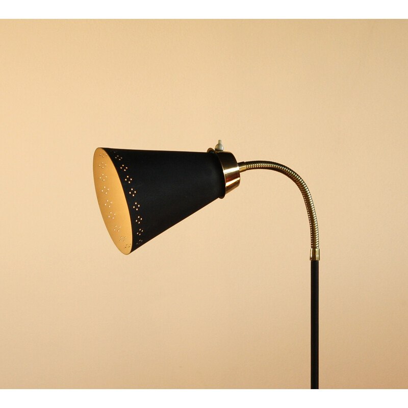 Italian black laquered metal and brass floor lamp - 1960s