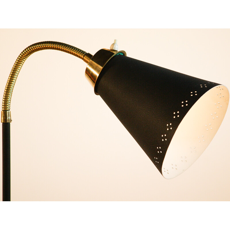 Italian black laquered metal and brass floor lamp - 1960s