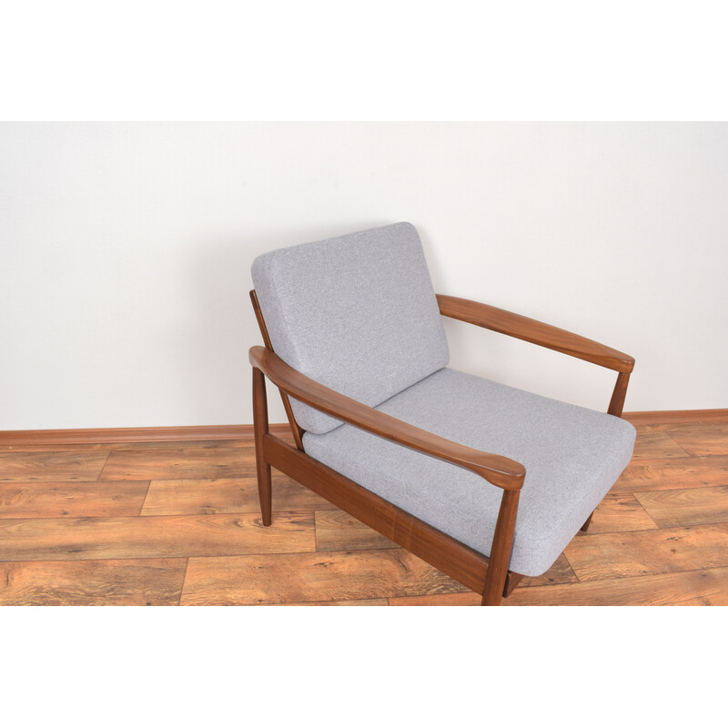 Pair of mid-century Danish teak and fabric armchairs, 1960s