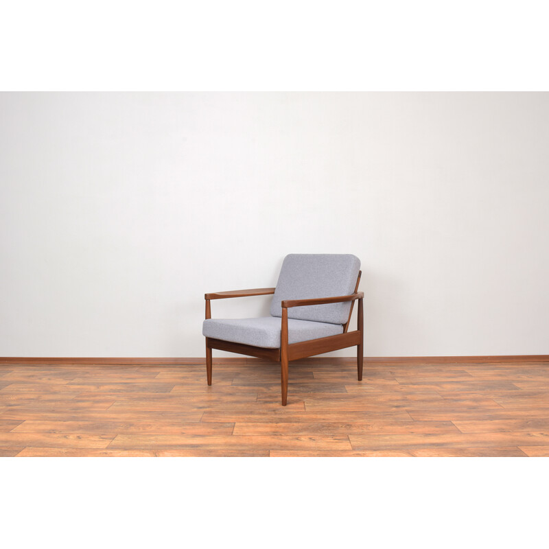 Pair of mid-century Danish teak and fabric armchairs, 1960s